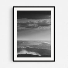 Load image into Gallery viewer, Dutch surf photography of a rough sea, framed in black wood.
