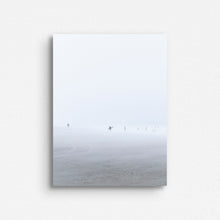 Load image into Gallery viewer, Surfer in a blizzard in Scheveningen as a dibond print.
