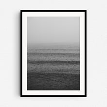 Load image into Gallery viewer, A black and white surf photo for your wall, framed in black wood with a white passe-partout.
