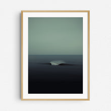 Load image into Gallery viewer, Turquoise print of a wave in the Dutch North sea, framed in natural wood.
