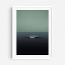 Load image into Gallery viewer, Turquoise surf art in a white wooden frame, captured by Jop Hermans.
