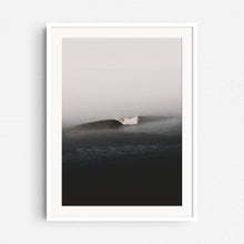 Load image into Gallery viewer, The photo of a clean wave breaking in the Dutch North Sea, in a white wooden frame.
