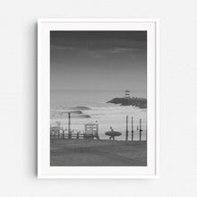 Load image into Gallery viewer, Black and white North Sea surf photography in a white wooden frame.
