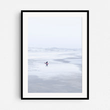 Load image into Gallery viewer, A North Sea winter surf print in a black wooden frame.
