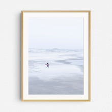 Load image into Gallery viewer, Winter surf photography in The Netherlands. A photo print in a natural wooden frame.
