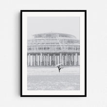 Load image into Gallery viewer, Winter surfing in The Netherlands is great! High quality photo print in a black wooden frame.
