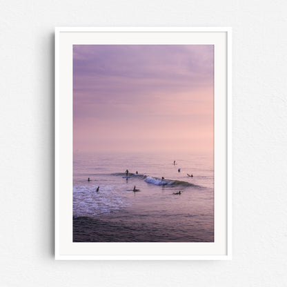 Summer surf photography from The Netherlands in a white wooden frame.