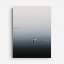 Load image into Gallery viewer, Silhouette of a surfer reflected in the water, printed on Dibond, offering a sleek and modern artwork poster on aluminum Dibond.
