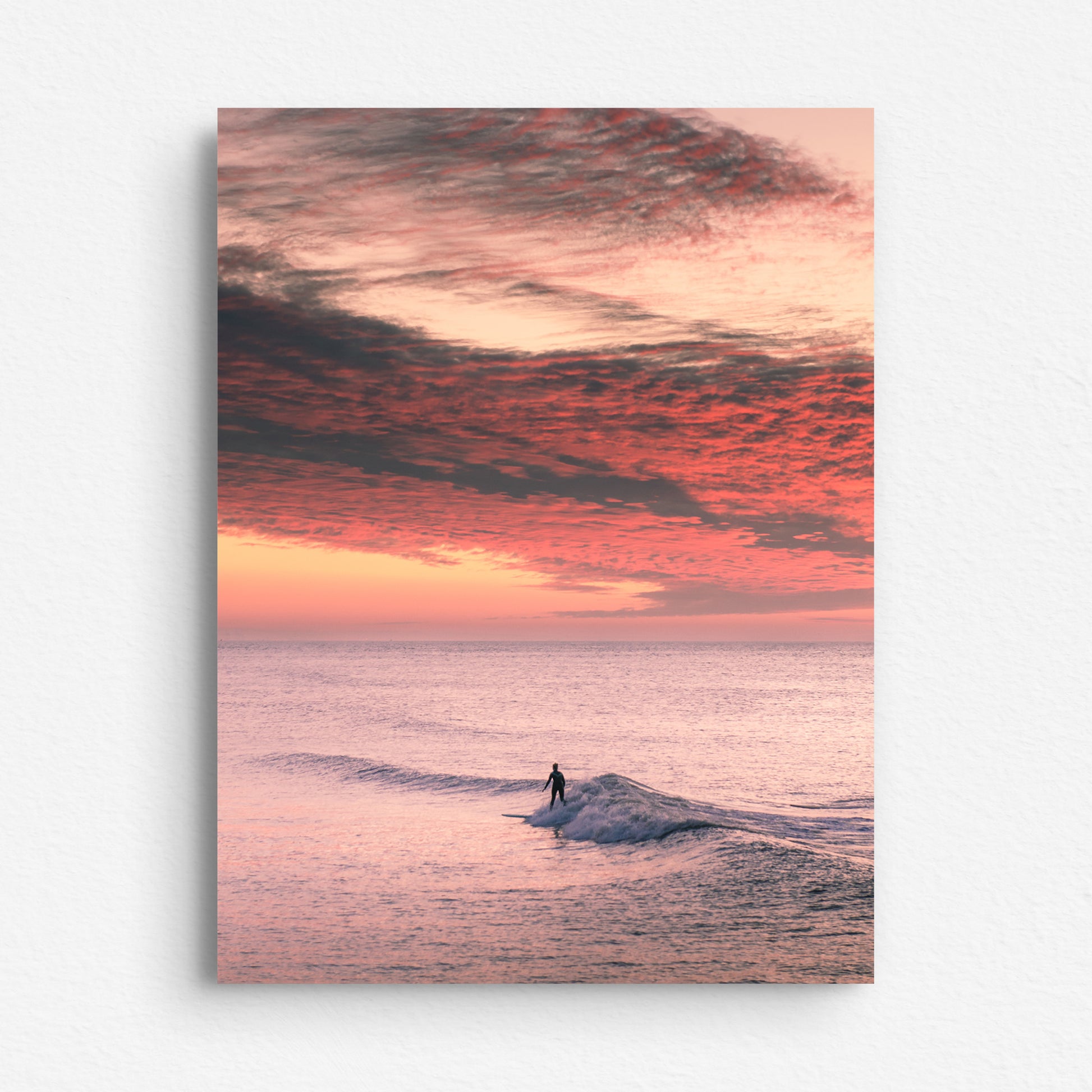 A stunning North Sea sunset with glowing orange clouds in The Hague. Printed on Dibond for sleek, modern wall decoration.