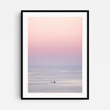 Load image into Gallery viewer, Sunset surf photography in Scheveningen in a black wooden frame.
