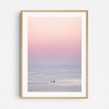 Load image into Gallery viewer, Minimalistic surf photography from The Netherlands in a natural wooden frame.
