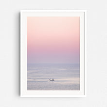 Load image into Gallery viewer, Pastel surf photo print for a wall, framed in white wood, captured by Jop Hermans.
