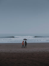 Load image into Gallery viewer, The Hague coastal scene in rainy weather with blue colours to emphasize the moody season. Photo art for your wall
