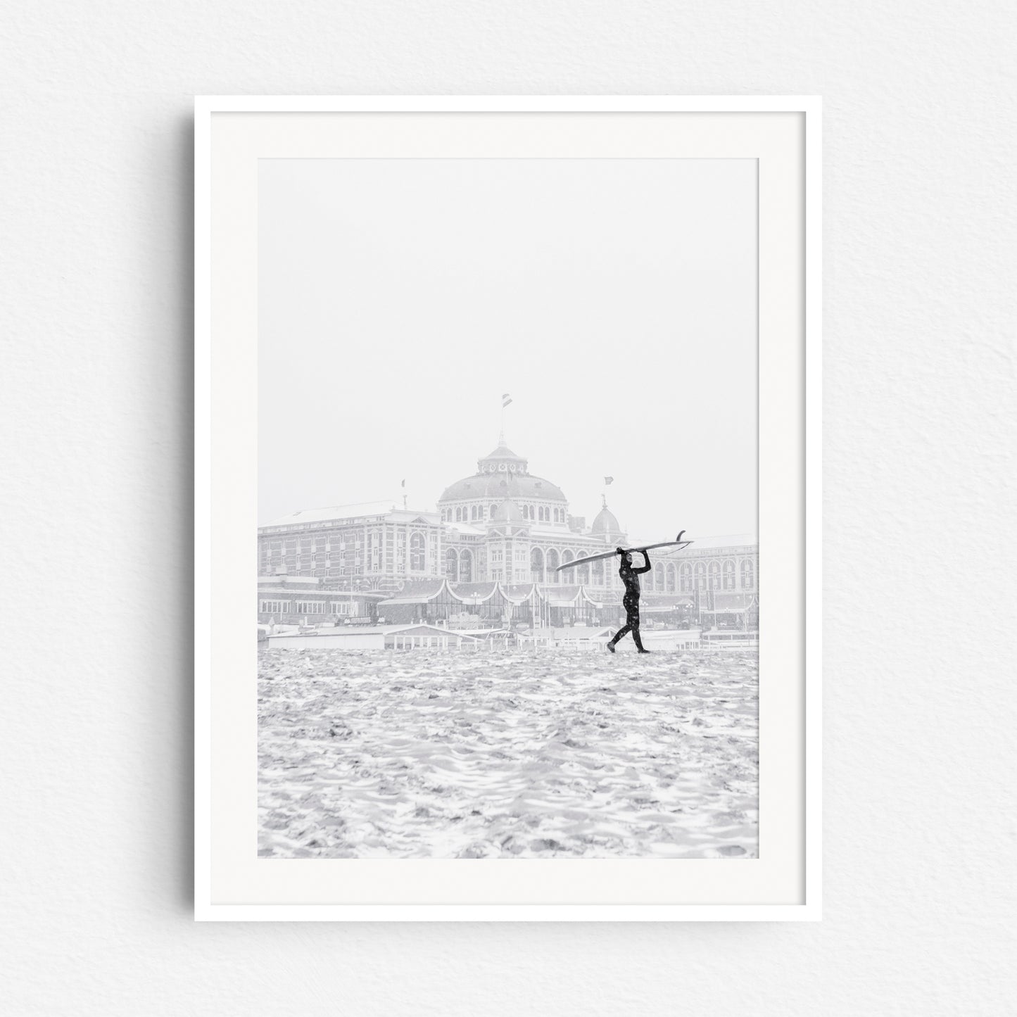 Winter wall art from The Hague in a white wooden frame.