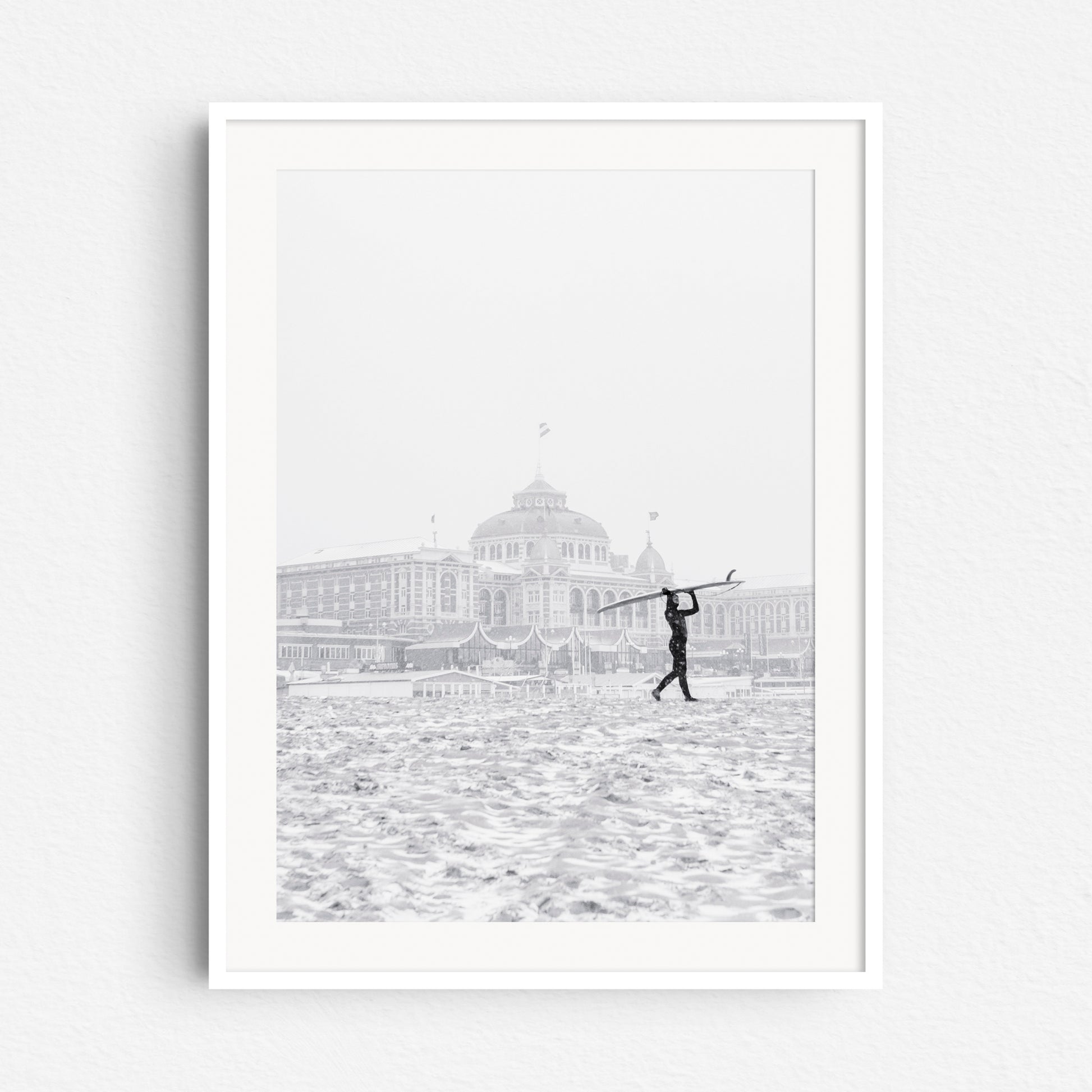 Winter wall art from The Hague in a white wooden frame.