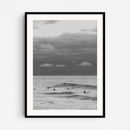 Surf photography from The Hague in a black wooden frame, captured by Jop Hermans.