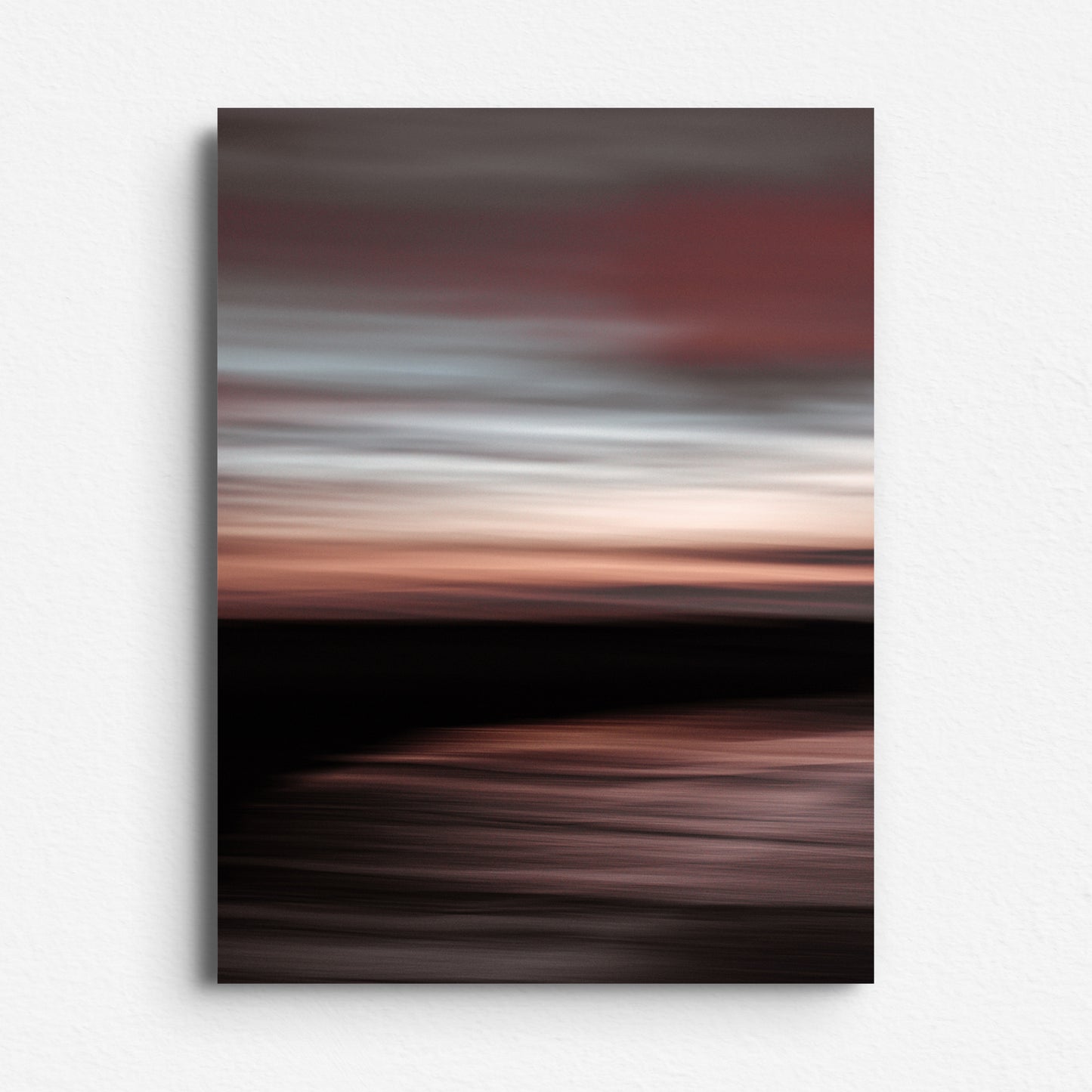 "'Dawn,' an abstract sunset over the North Sea with soft pastel hues. Printed on durable aluminum dibond."