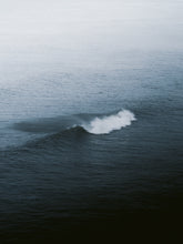 Load image into Gallery viewer, A zoomed-in, mysterious breaking wave in the North Sea, perfect for minimalistic surf photography prints from The Netherlands that brings a calm and peaceful vibe.
