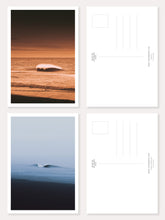 Load image into Gallery viewer, North Sea surf photography printed as a postcard. Front and the back of the cards are showing.
