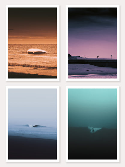 Surf photography postcard set of four colourful and moody photographs.