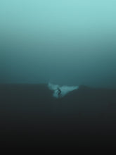 Afbeelding in Gallery-weergave laden, Silhouetted surfer on a clean wave during a misty morning in Scheveningen, featuring deep turquoise hues for a minimalistic and captivating wall art option. 
