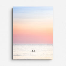 Load image into Gallery viewer, North Sea surf photo with warm pastel skies, printed on Dibond for a sleek and modern presentation of this serene moment on the The Hague coastline.
