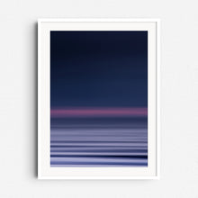 Load image into Gallery viewer, Ocean-inspired purple abstract photo, framed in white wood. A serene addition to artistic interiors.
