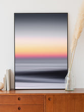 Load image into Gallery viewer, North Sea abstract photo with orange and grey tones, printed on aluminum Dibond. A striking piece of modern seascape art.
