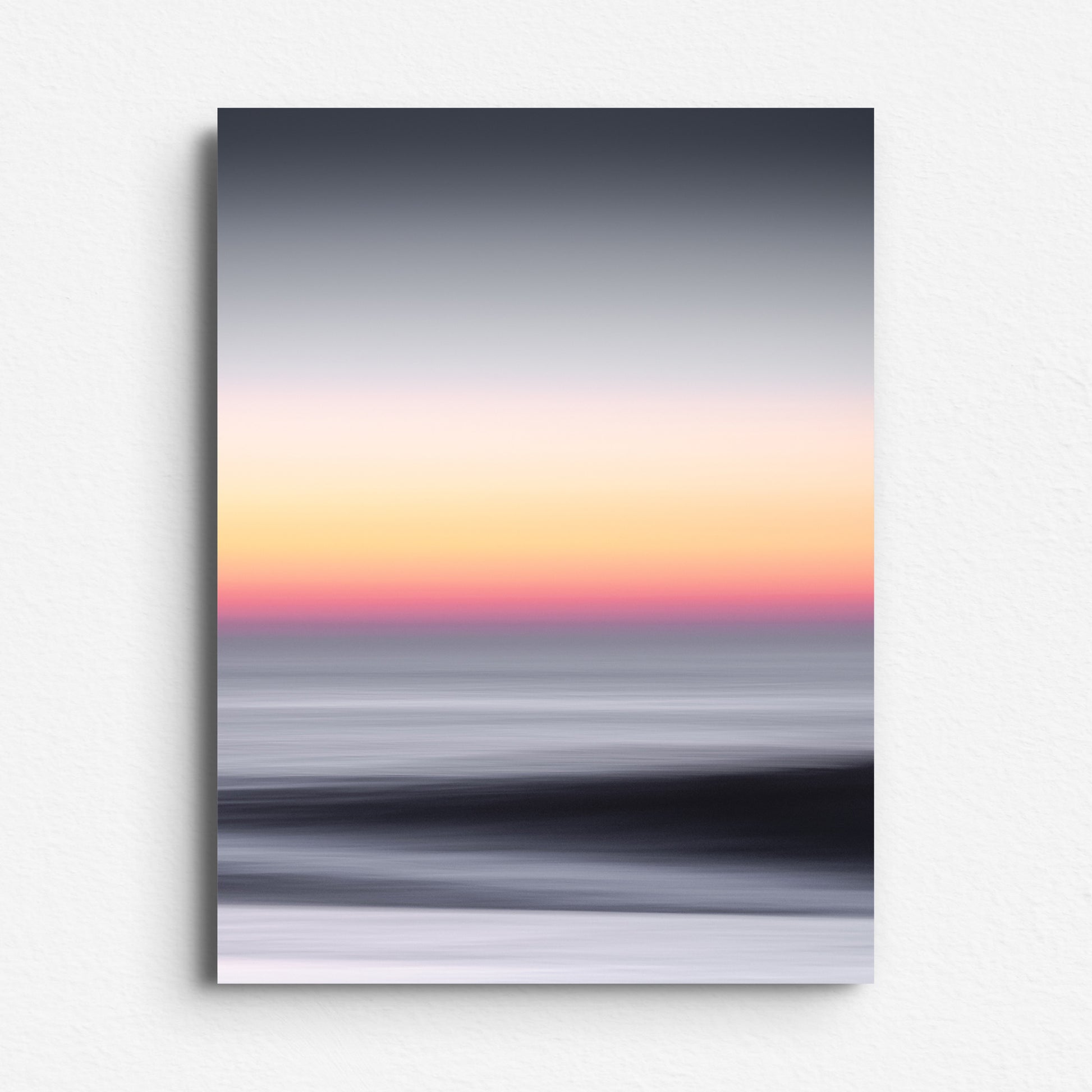 Abstract sunset over the North Sea, printed on Dibond. Deep shadows and contrasting light create a modern, atmospheric feel.