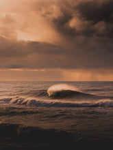 Load image into Gallery viewer, North Sea surf photography during sunset in Scheveningen, captured by Jop Hermans.
