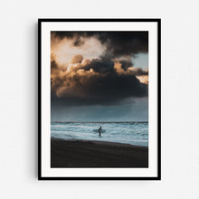 Load image into Gallery viewer, Black wooden frame with surf art from Scheveningen. Captured by Jop Hermans.
